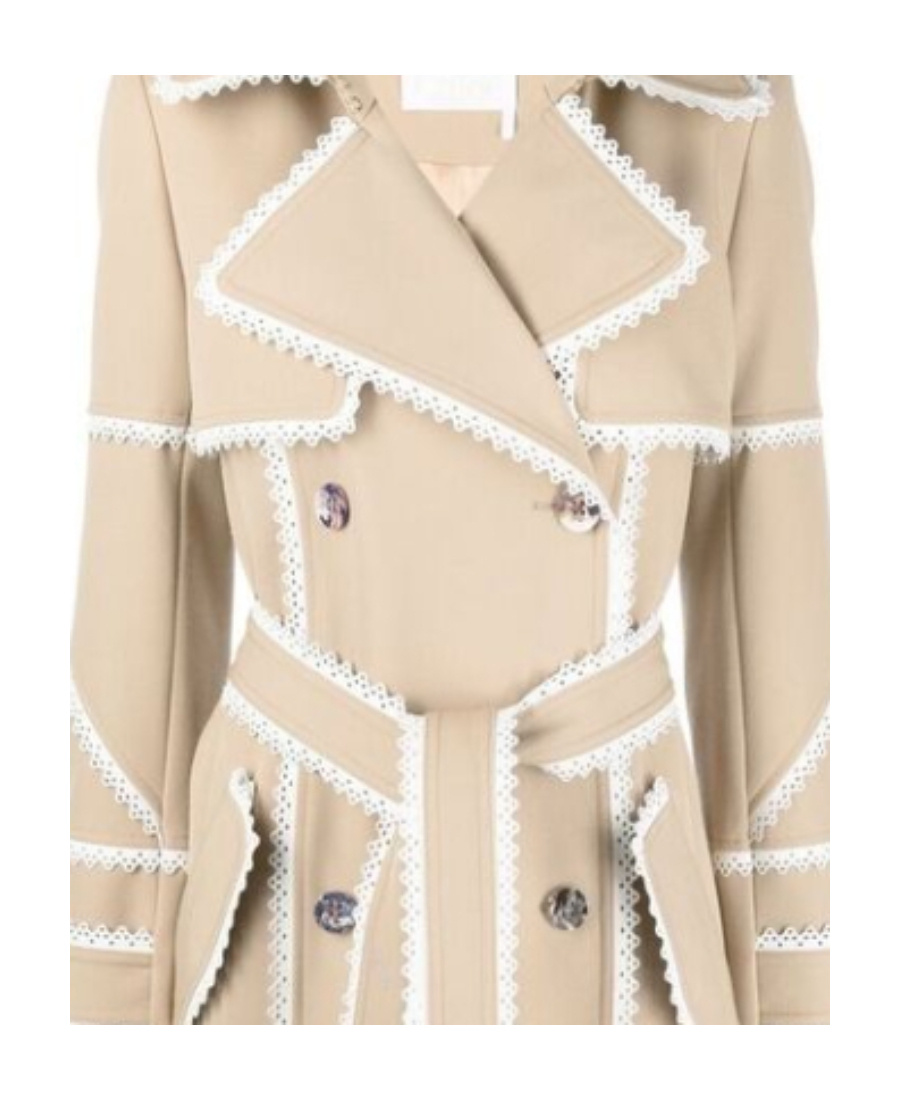 Chloé Scallop-trim Belted Trench Coat In Nude
