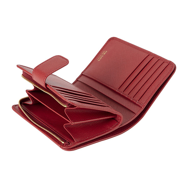 Prada Safiano Logo Wallet In Red