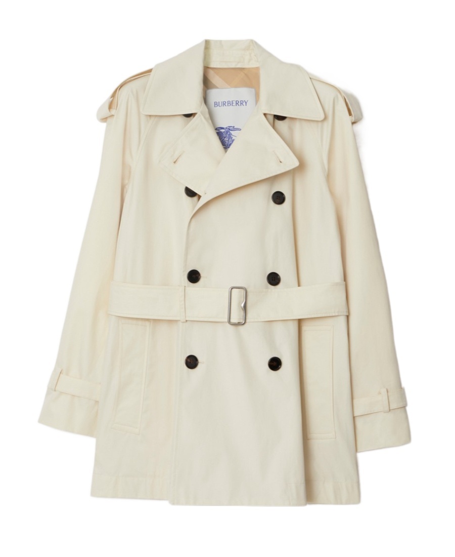 Burberry Belted Double-breasted Short Trench Coat In White