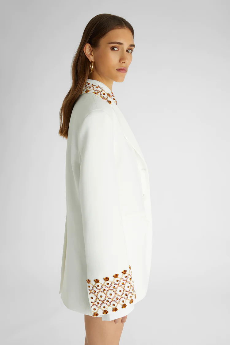 Ermanno Scervino Single-breasted Embroidered Blazer In White