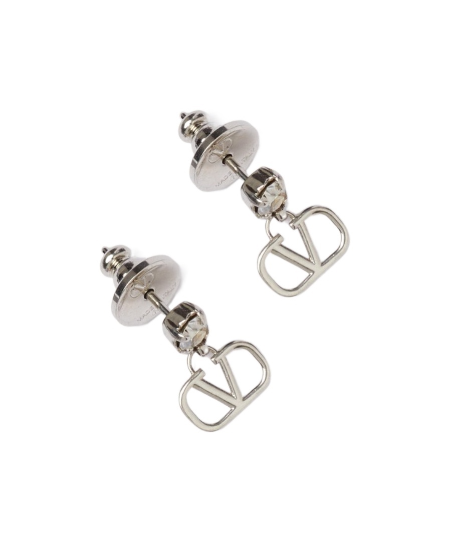 Shop Valentino Vlogo Signature Earrings In Metal And Swarovski Crystals In Gray