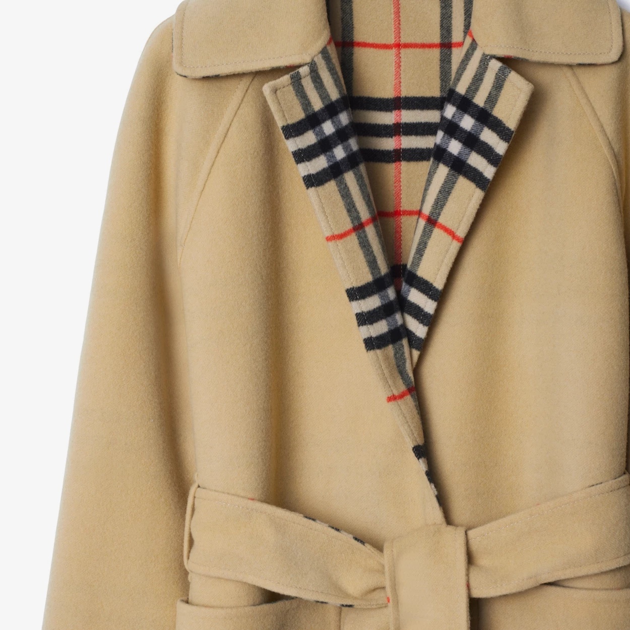 Burberry Mid-length Reversible Wool Car Coat In Nude