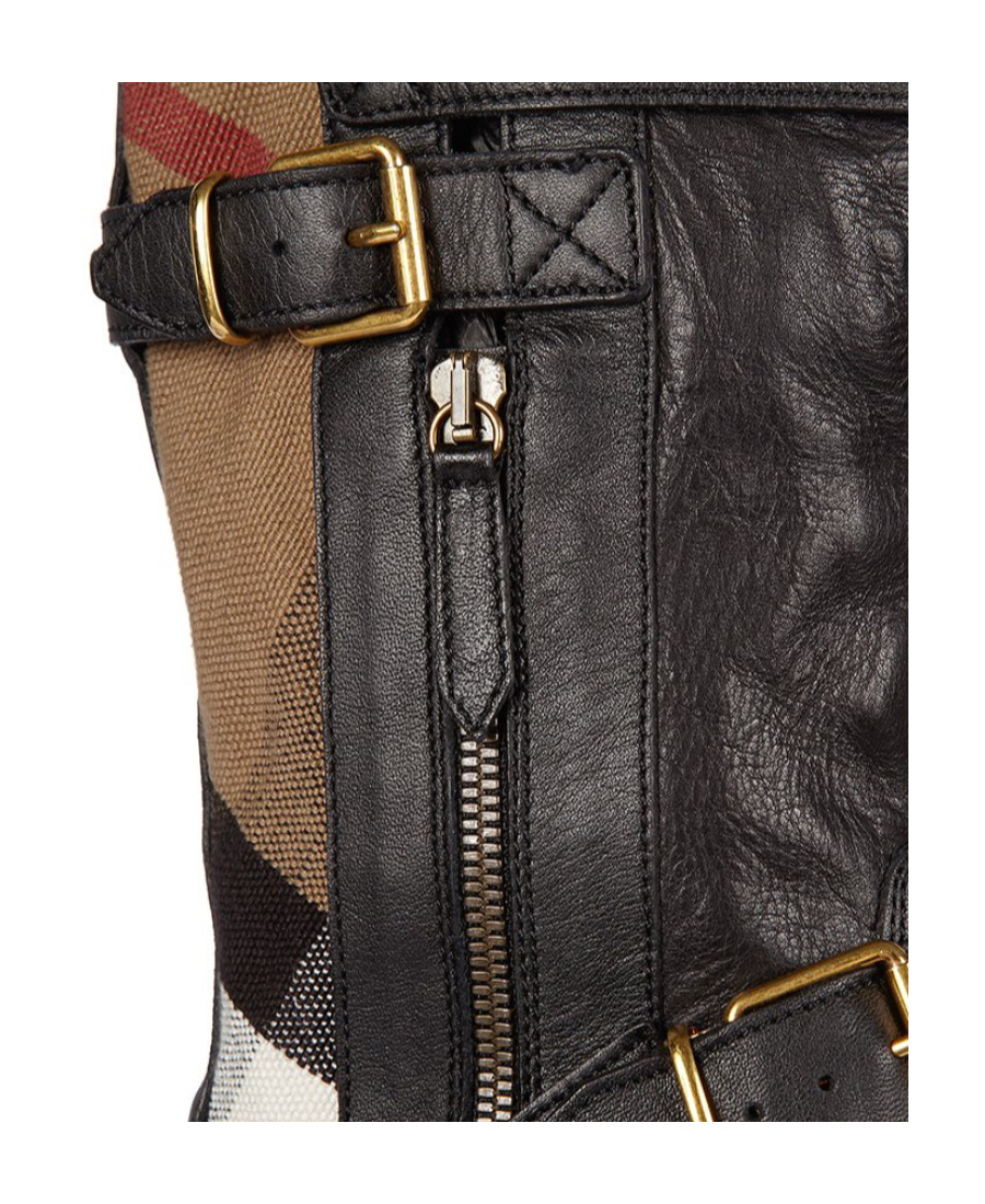 Burberry Plaid Canvas Boots In Black