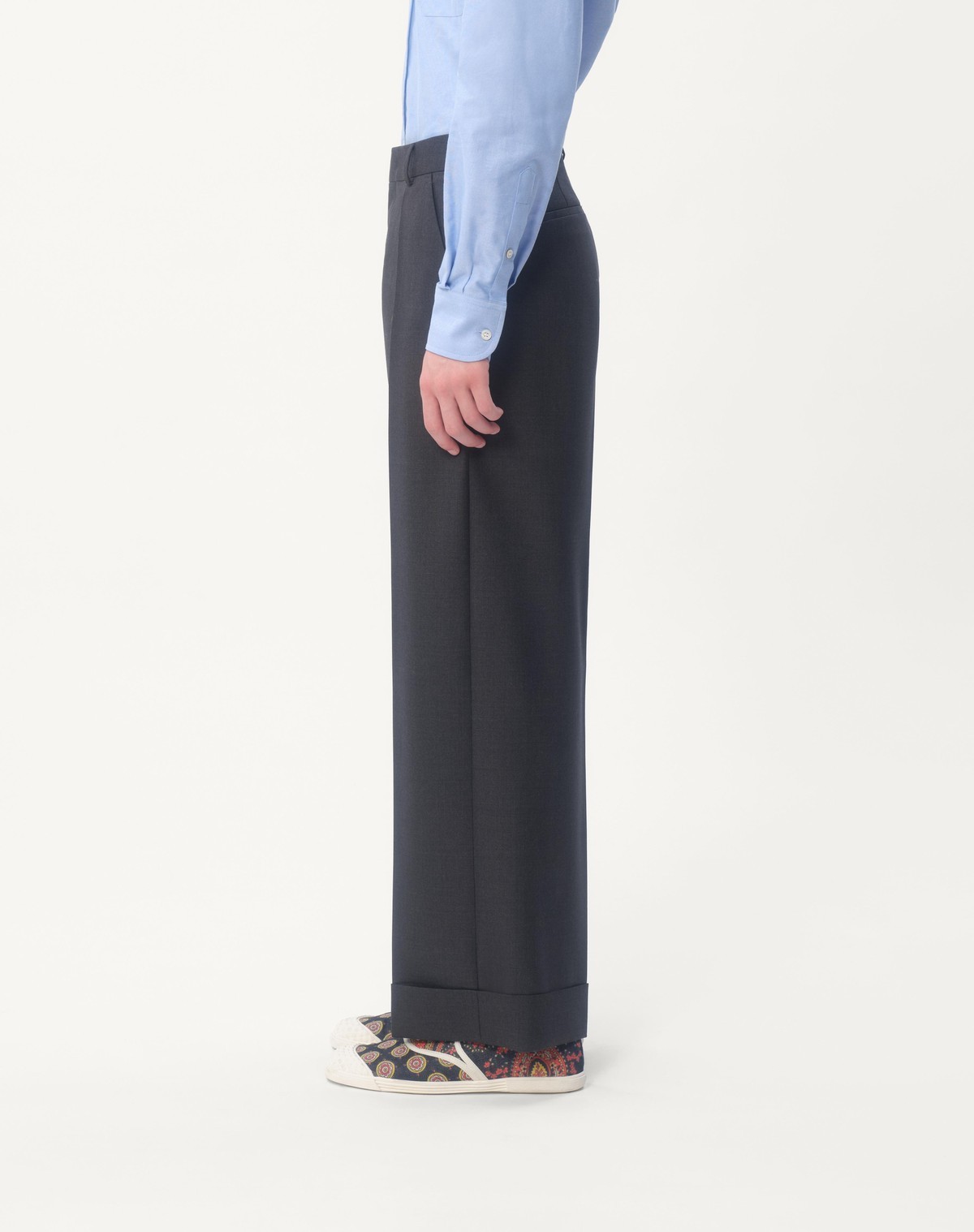Valentino Wool Gabardine Trousers With Turn-ups In Black