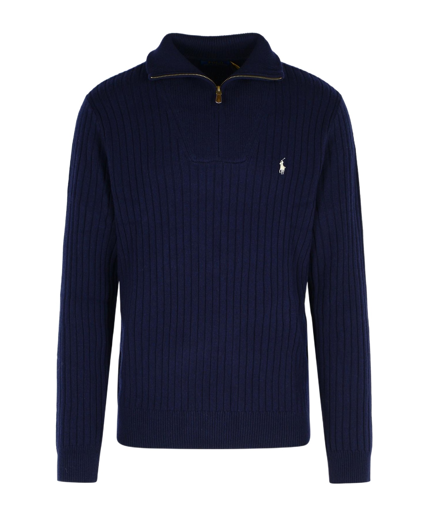 Polo Ralph Lauren Wool Cotton Sweater Ribbed Texture Long Sleeves In Blue