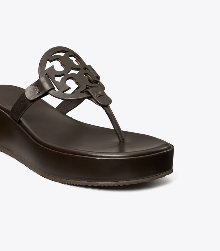 Tory Burch Black Logo Wedge Sandals In Brown