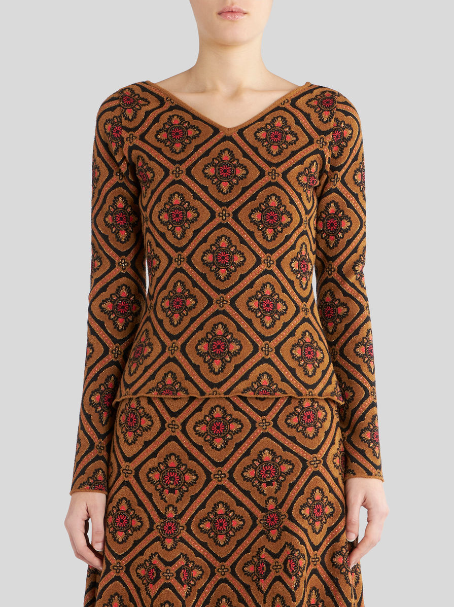 Etro Floral-jacquard Knitted Jumper In Brown