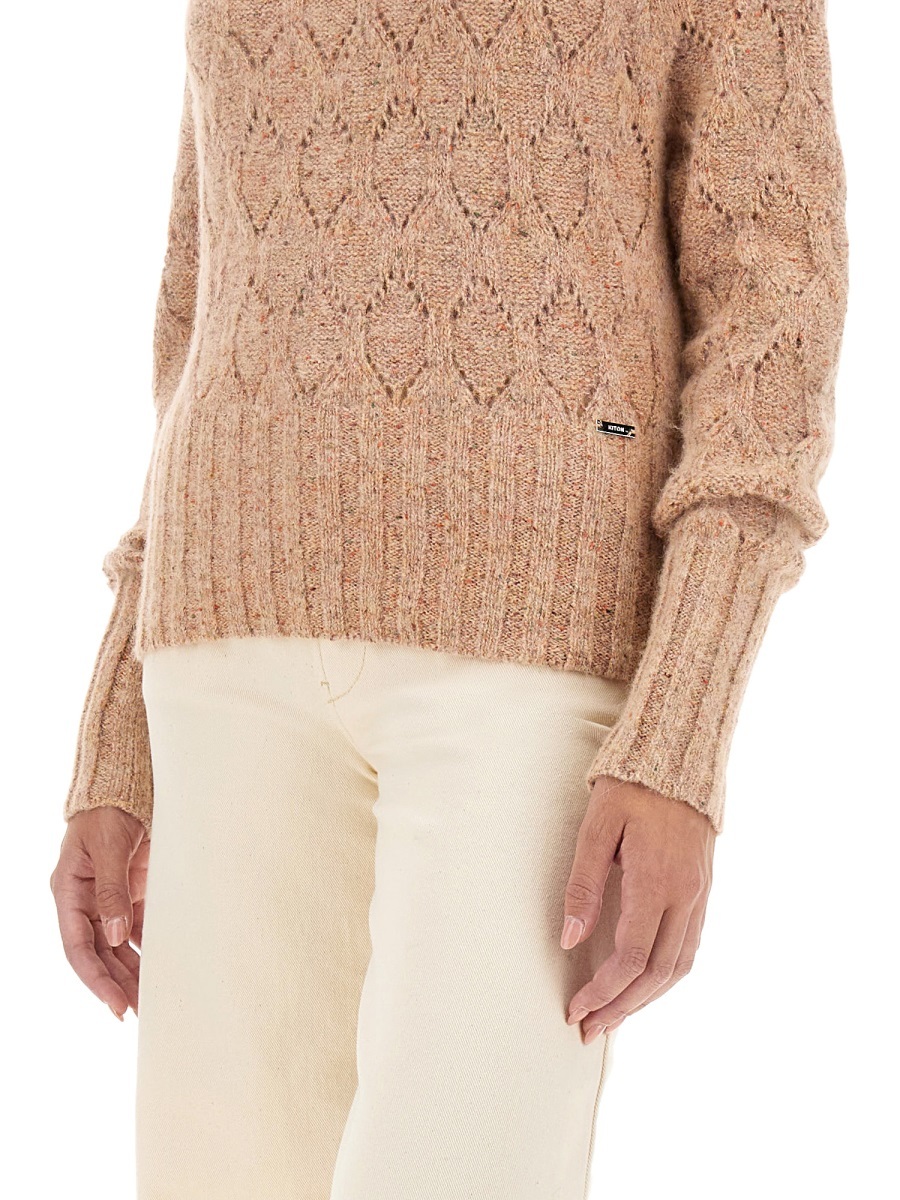 Kiton Textured Turtleneck Sweater With Ribbed Hem In Nude