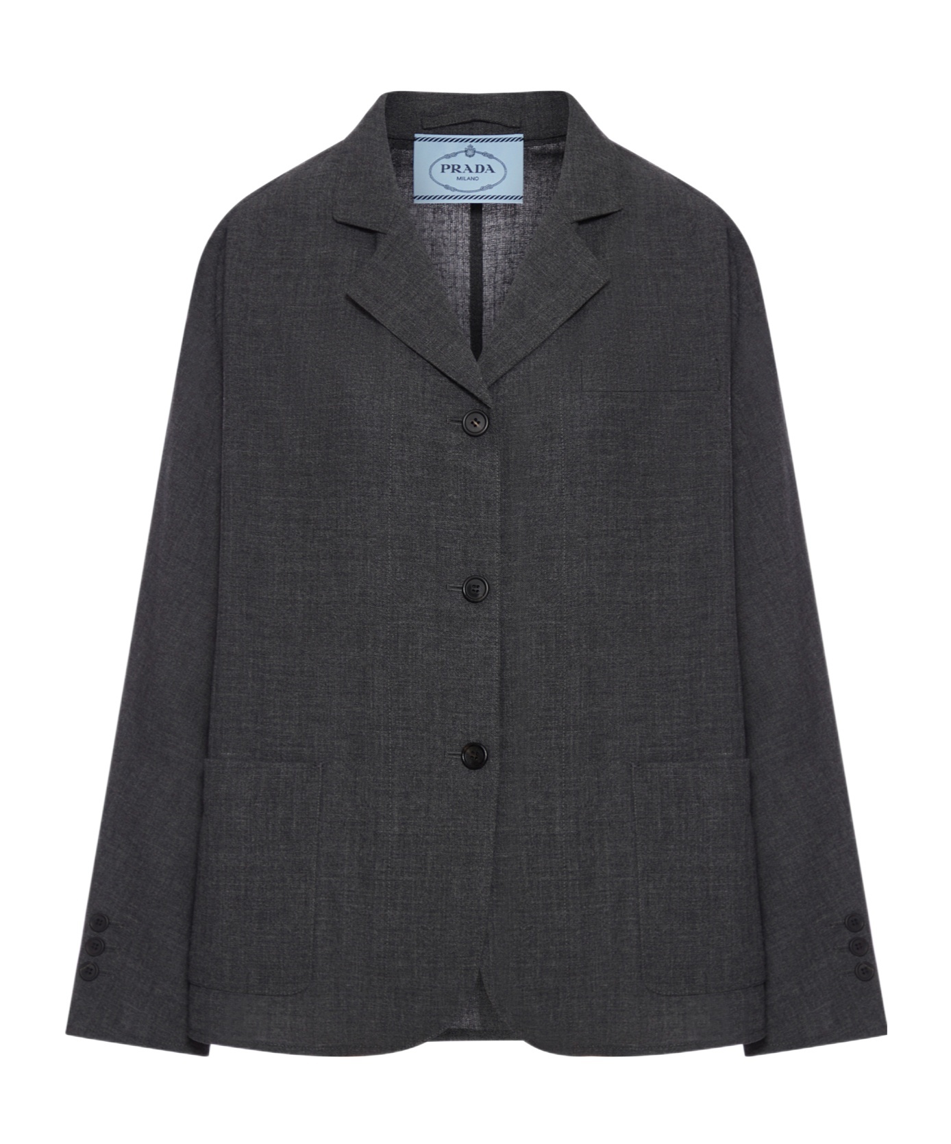 Prada Tailored Jacket With Notched Lapels And Buttoned Cuffs In Gray