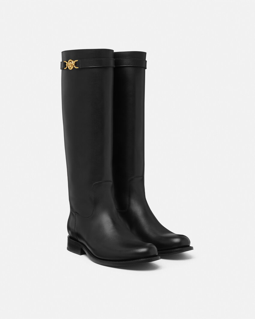 Versace Black High Boots With '95 Medusa Detail In Black