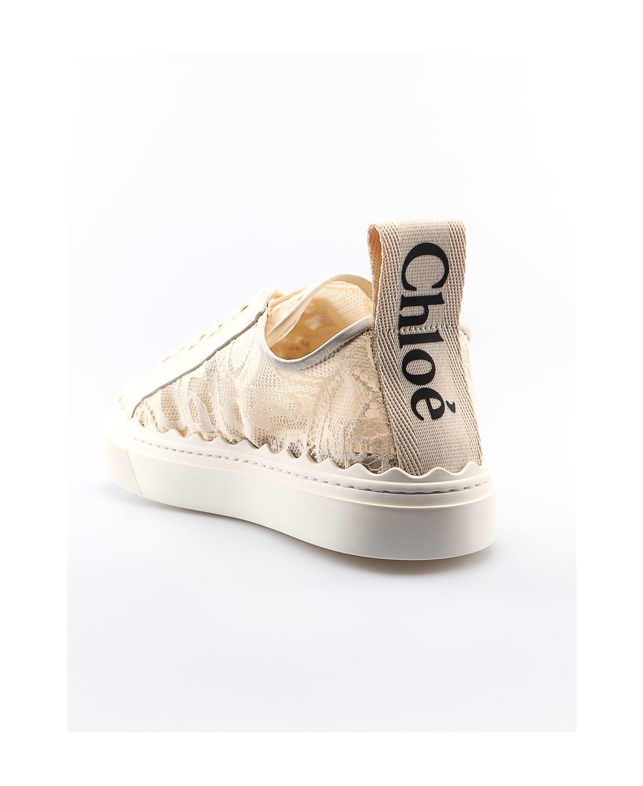 Chloé Lauren Scalloped Leather-trimmed Lace High-top Sneakers In Nude