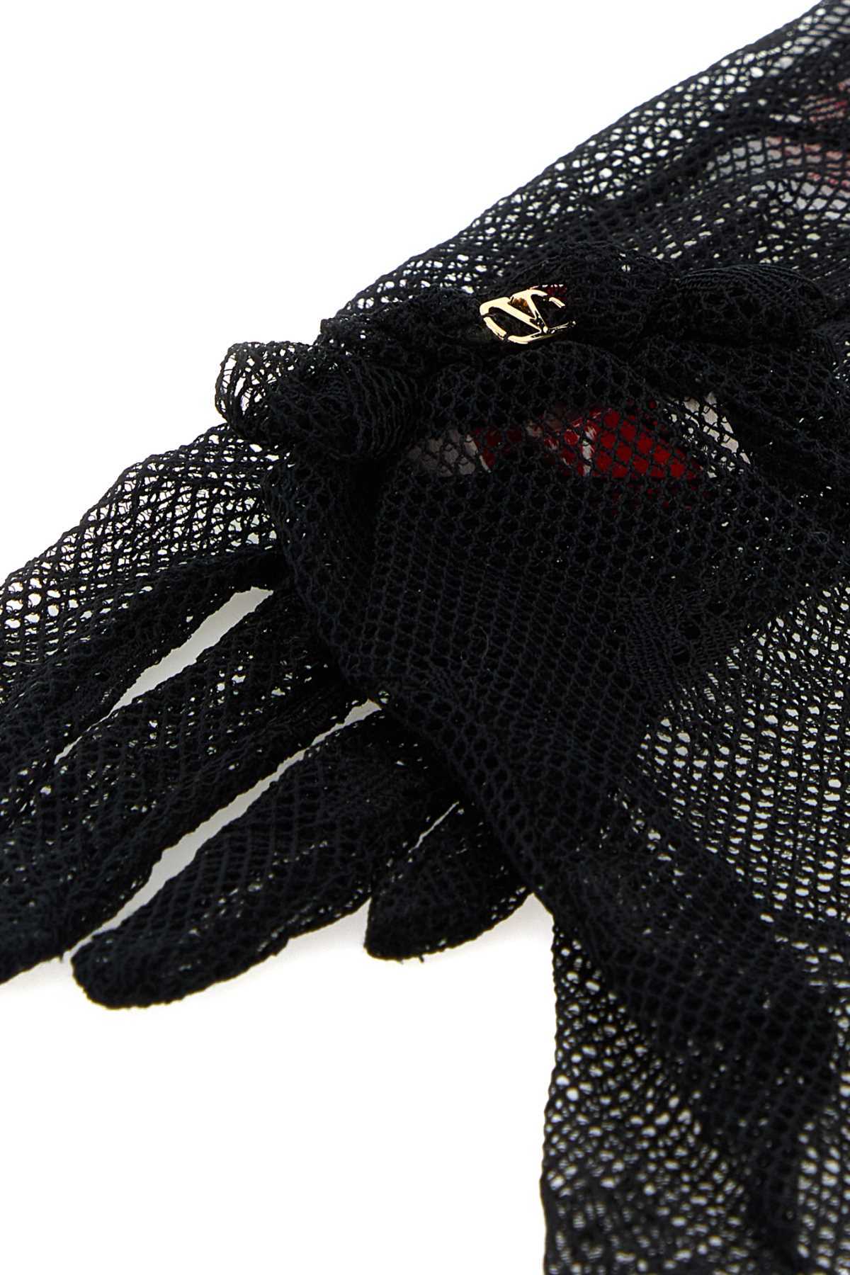 Valentino Mesh Gloves Bow Accent In Black