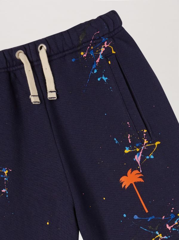 Palm Angels Paint-splatter Cotton Shorts In Black