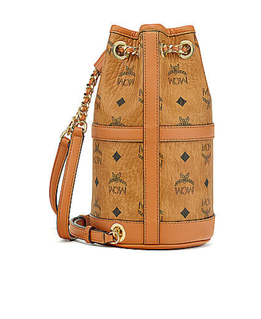 Mcm Printed Synthetic Leather Aren Chain Bucket Bag In Brown