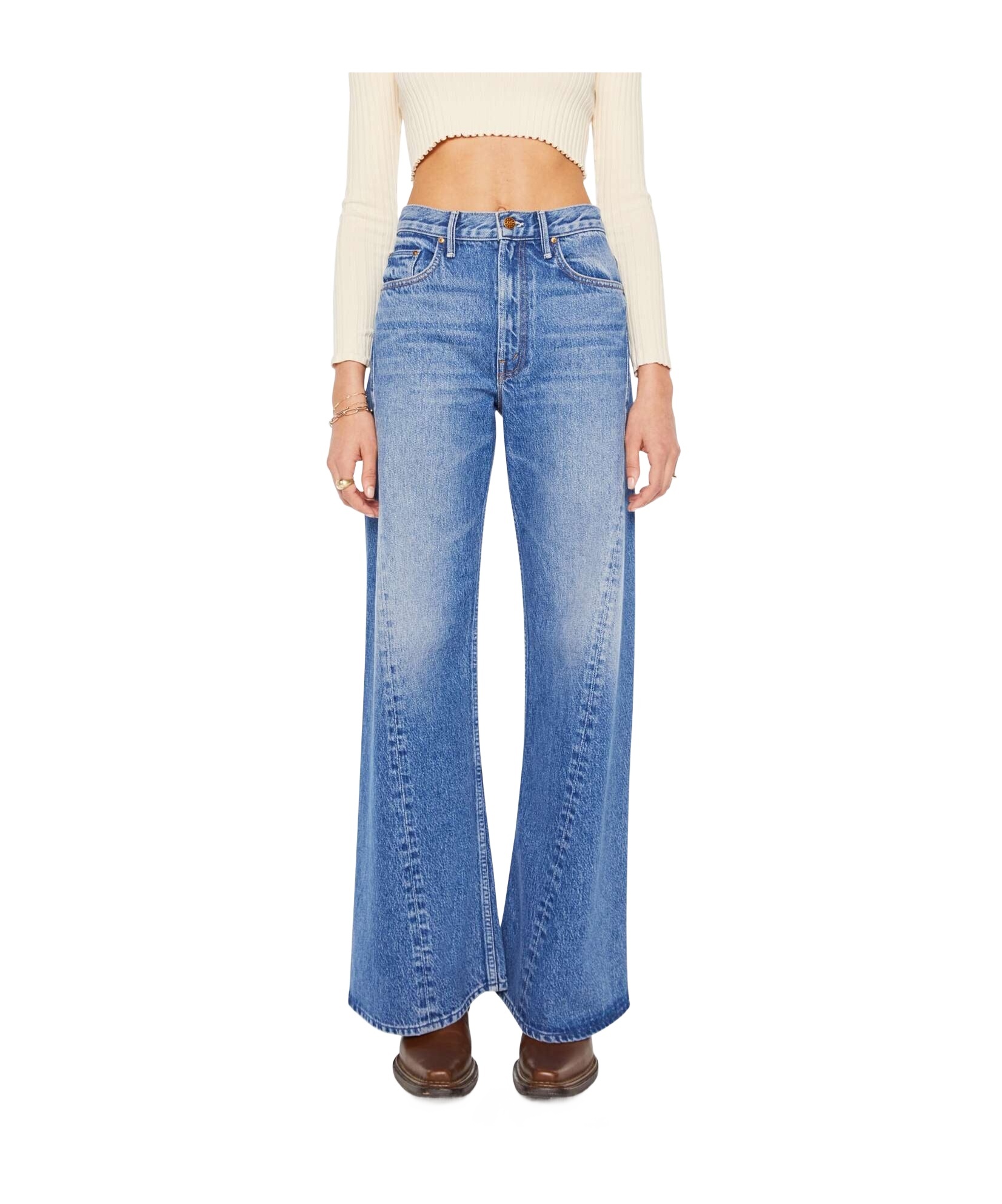 Mother The Lemon Twist Sneak Button-fly Jeans In Blue