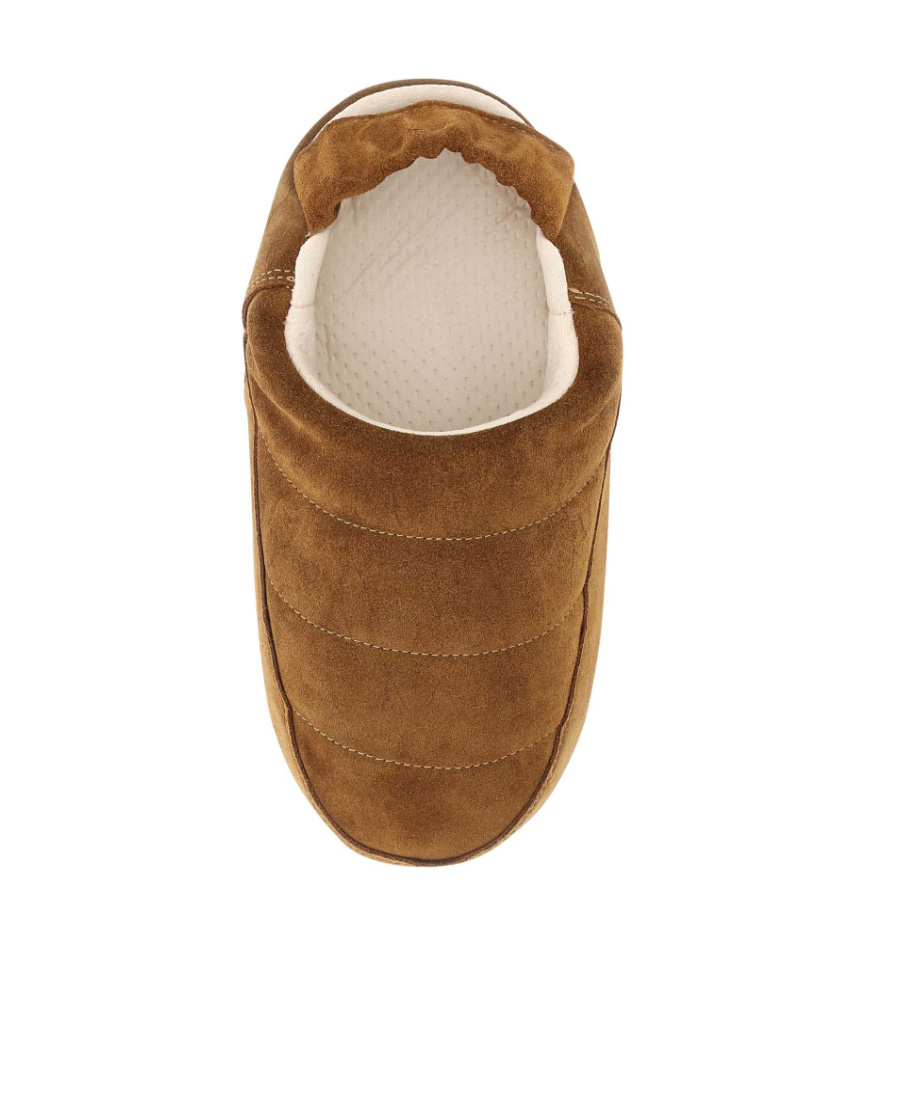 Moon Boot Elasticated Band Suede Slippers In Brown