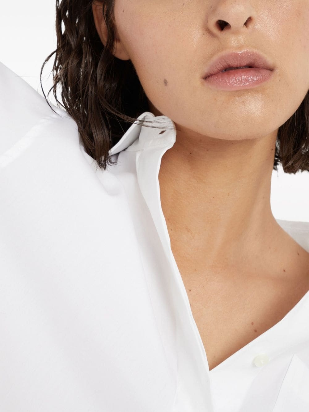 Brunello Cucinelli Oversized White Shirt With Contrasting Hem In Cotton Blend Woman In White