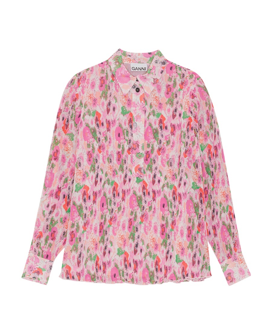 Ganni Floral-print Shirt In Pink