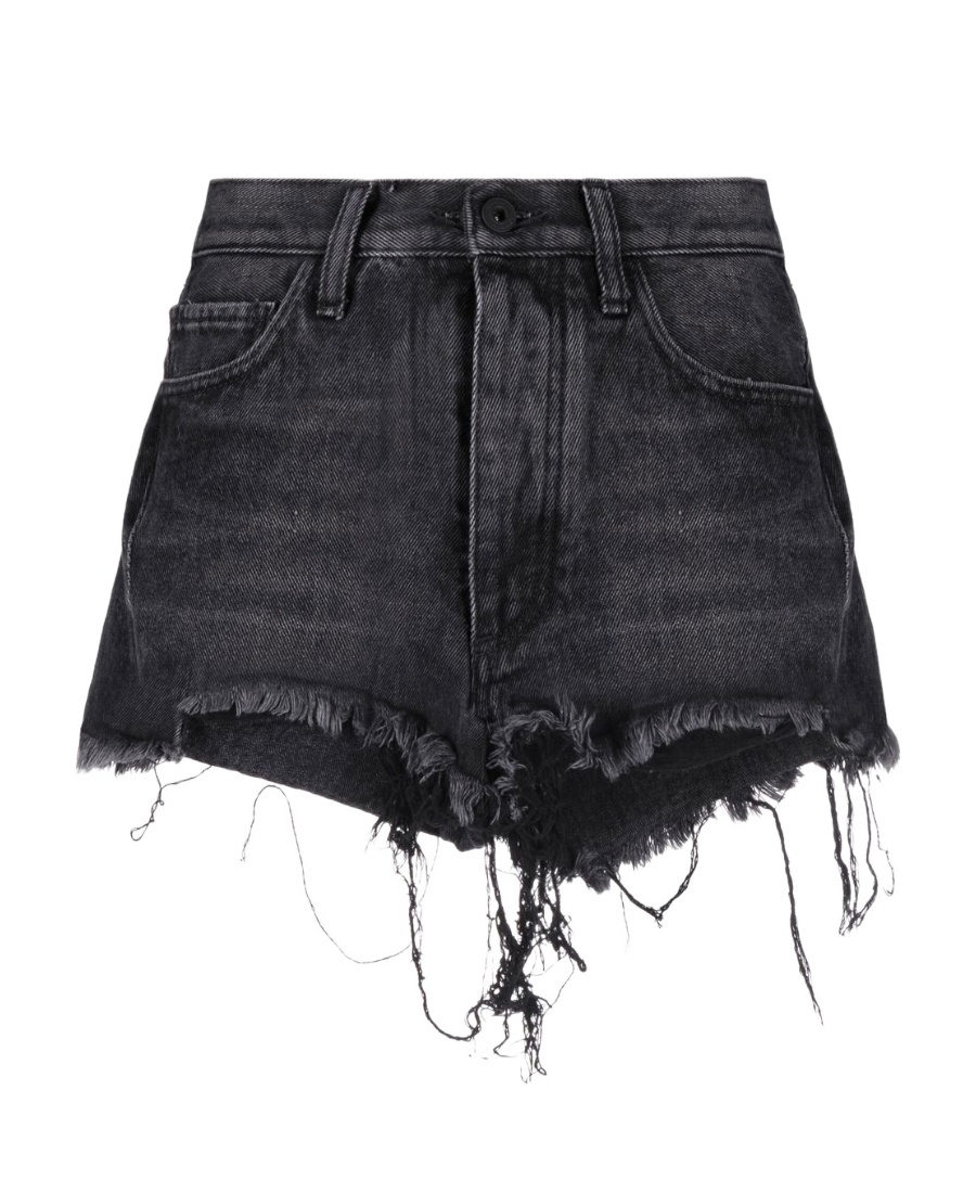 Off-white Distressed Denim Shorts In Black