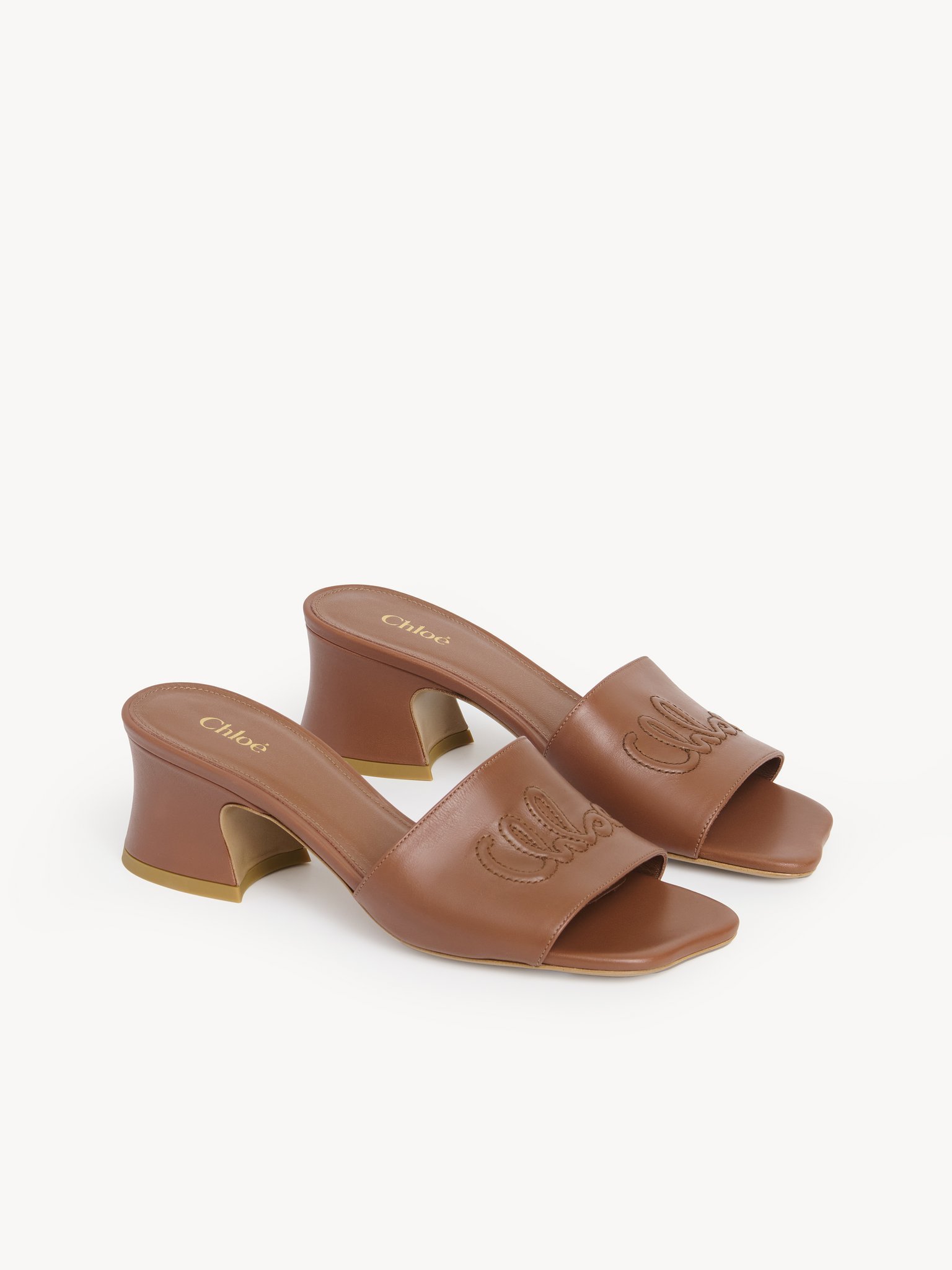 Chloé Soleil Heeled Mule Brown Size 4 100% Lambskin