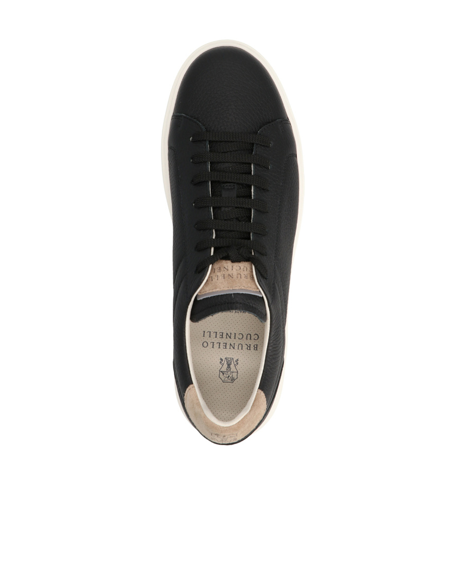 Brunello Cucinelli Suede-trimmed Full-grain Leather Sneakers In Black