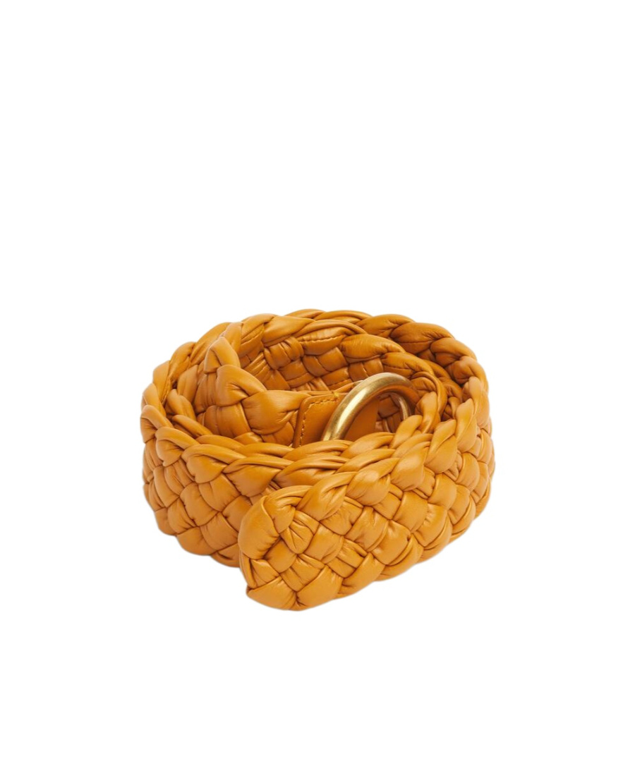 Bottega Veneta Logo Woven Belt In Orange