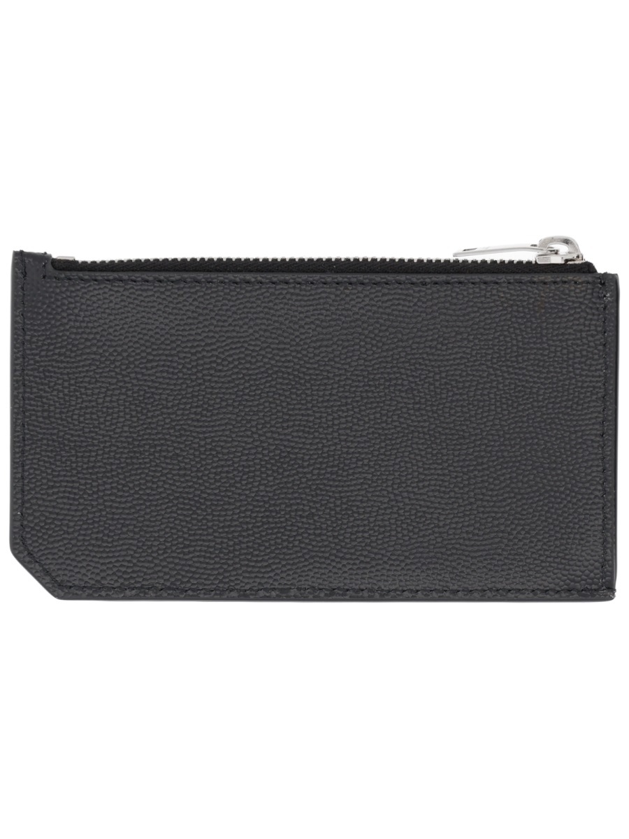 Saint Laurent Fragments Zipped Card Case In Grain De Poudre Leather Accessories In Black