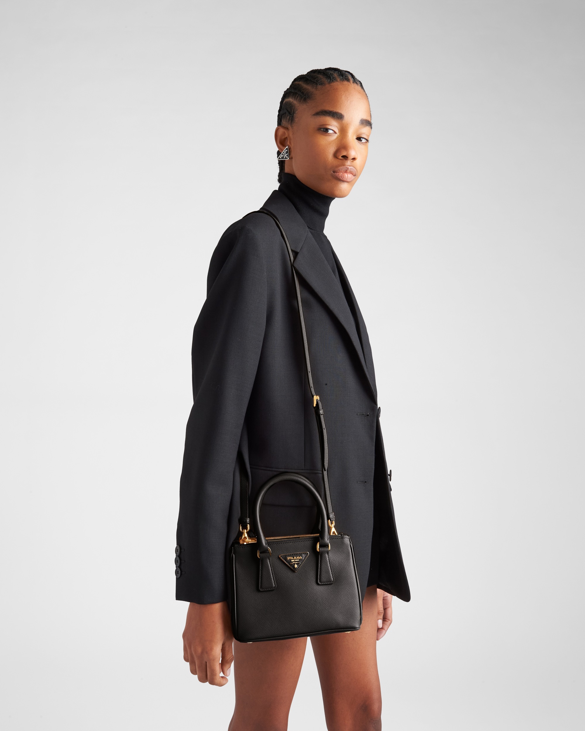 Prada Galleria Saffiano Leather Mini Logo Handbag In Black