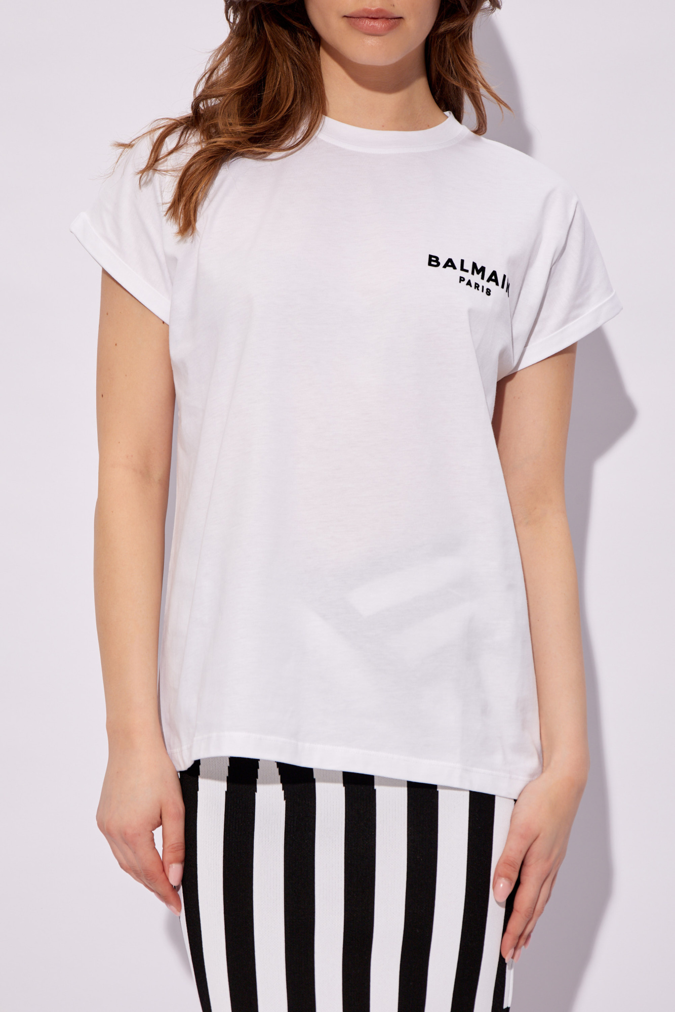 Balmain Flocked-logo Crew Neck T-shirt In Purple