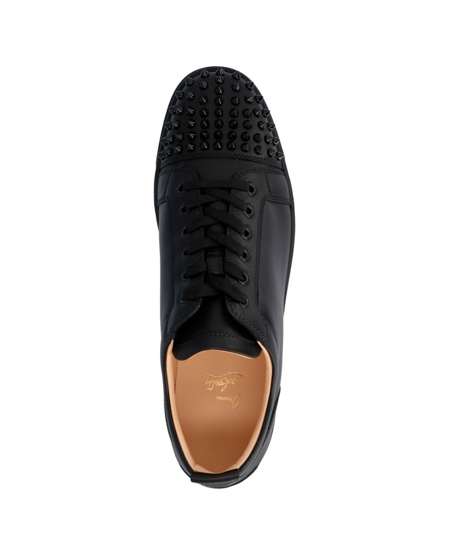 Christian Louboutin Louis Junior Spikes Cap-toe Leather Sneakers In Black