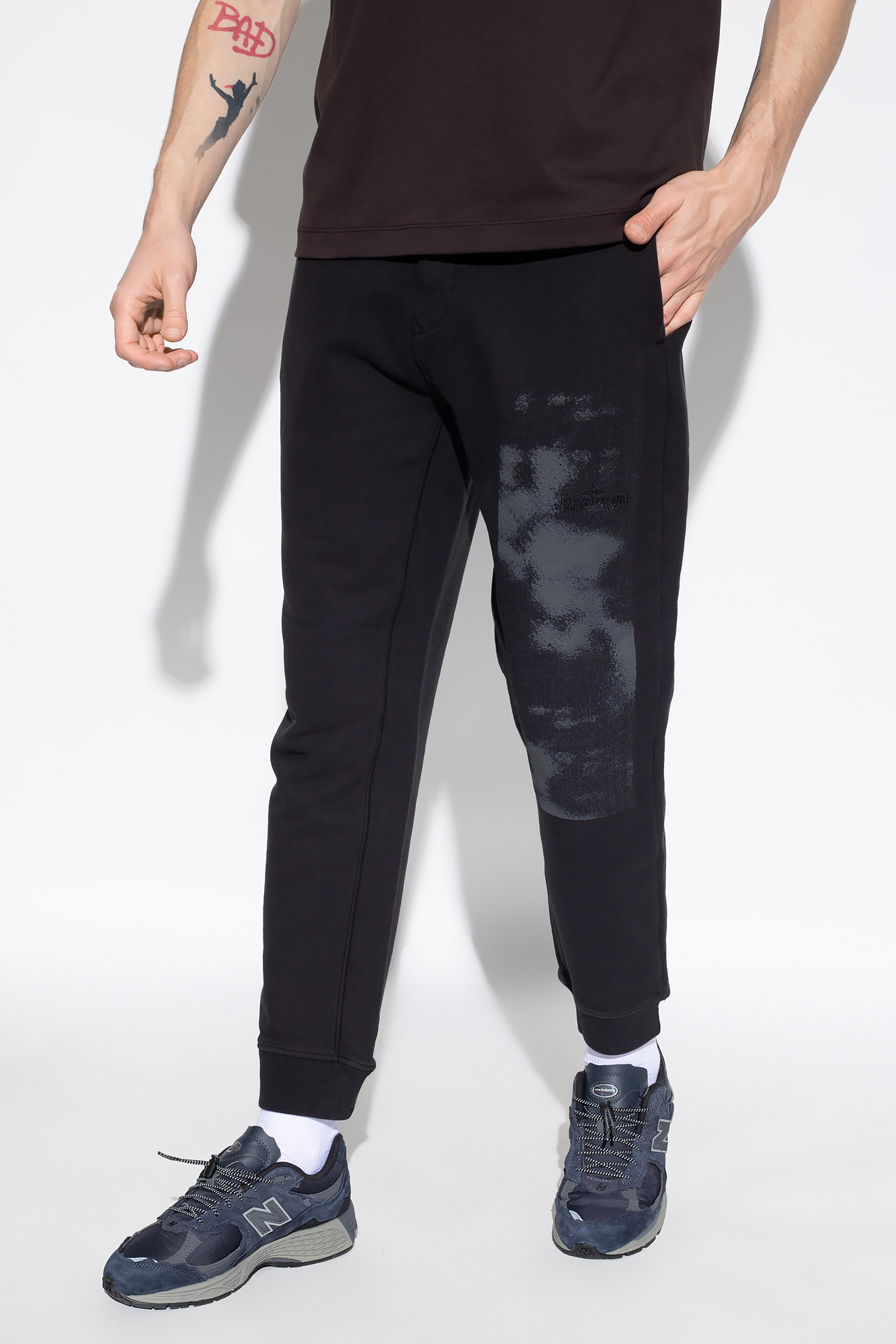 Stone Island Foam Two-print Cotton Track Pants In Black