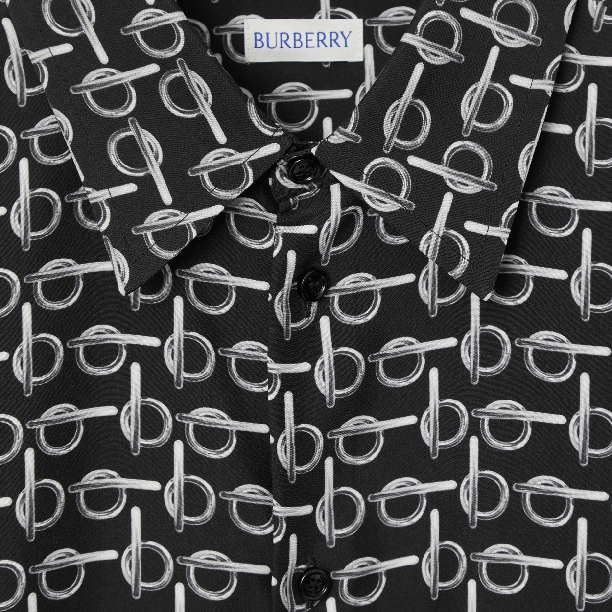 Burberry Long Sleeve Shirt With All-over Monogram Print In Black