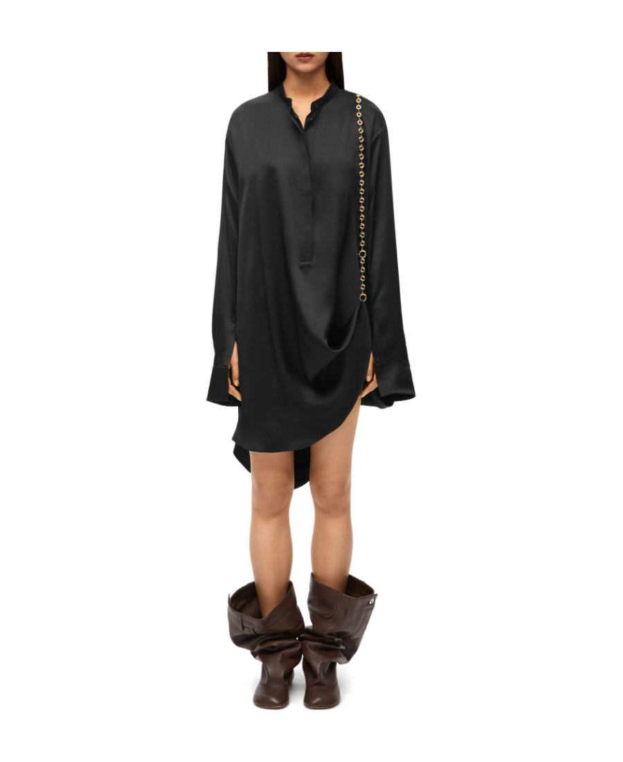 Shop Loewe Chain Shirt Dress In Silk In Black
