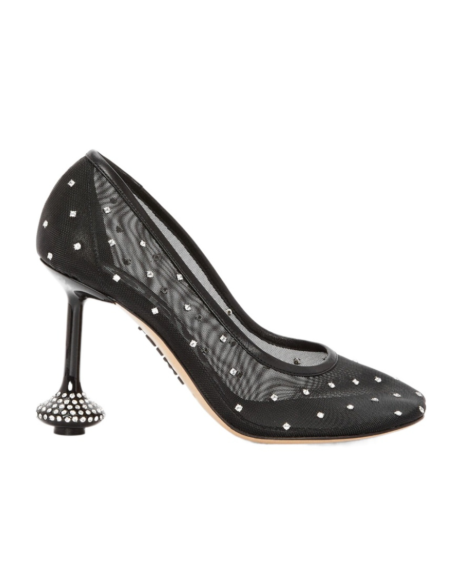 Loewe Toy Leather-trimmed Crystal-embellished Mesh Pumps In Black