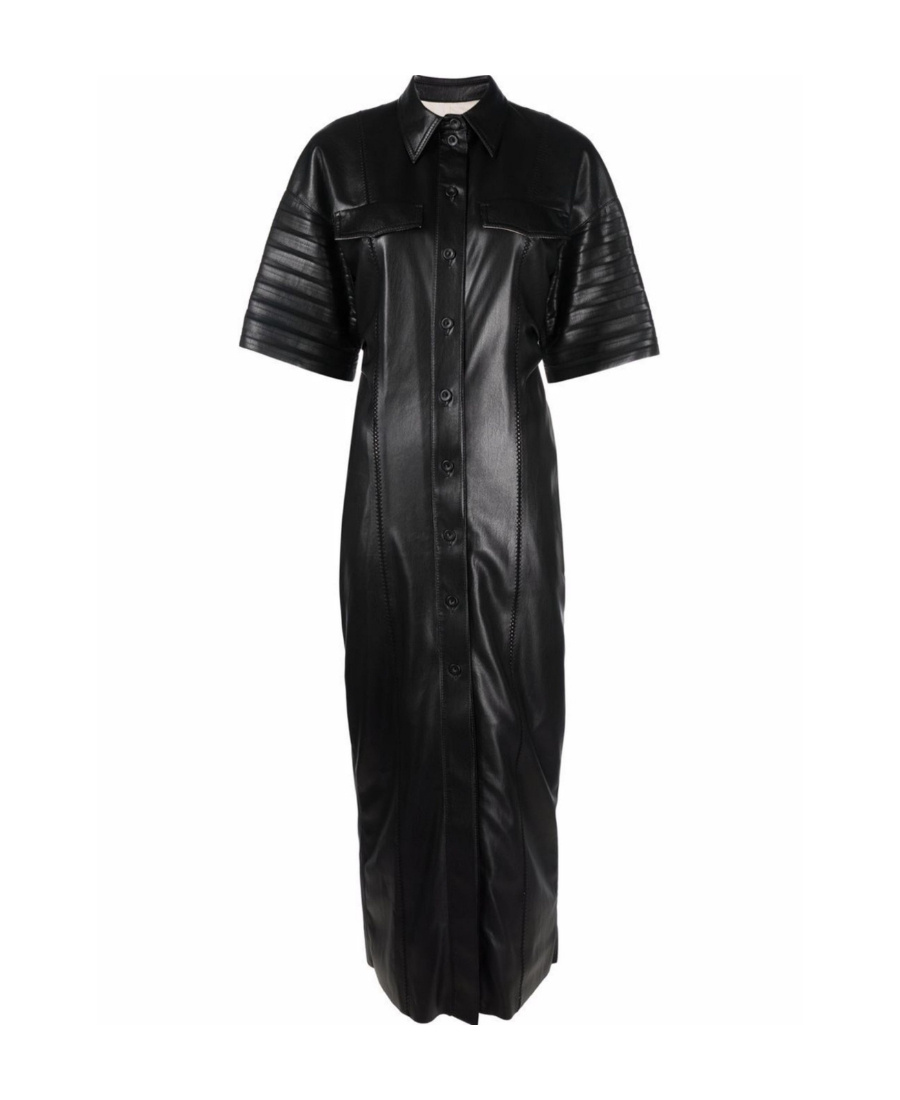 Nanushka Taissa Pleated-sleeve Vegan Leather Midi Dress In Black