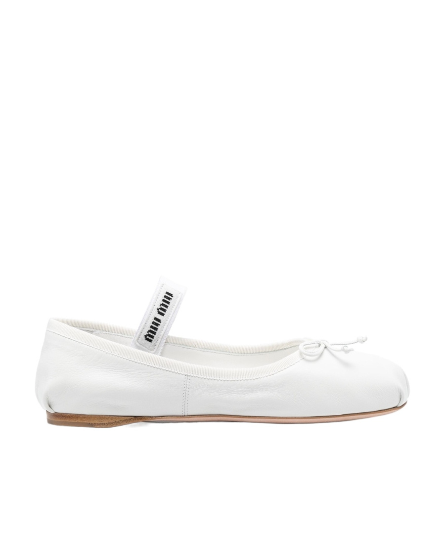Miu Miu Leather Mary Jane Ballerina Flats In White