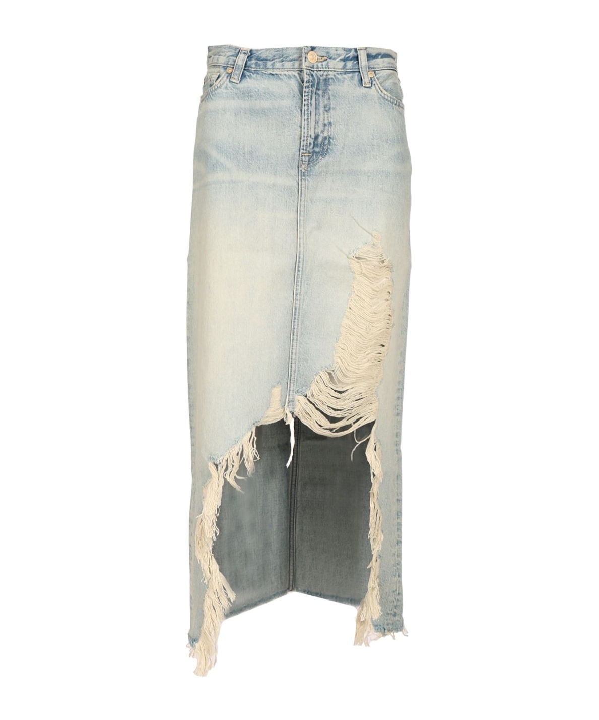 7 For All Mankind Mid Skirt Peaches With Destroyed Hem In Light Blue