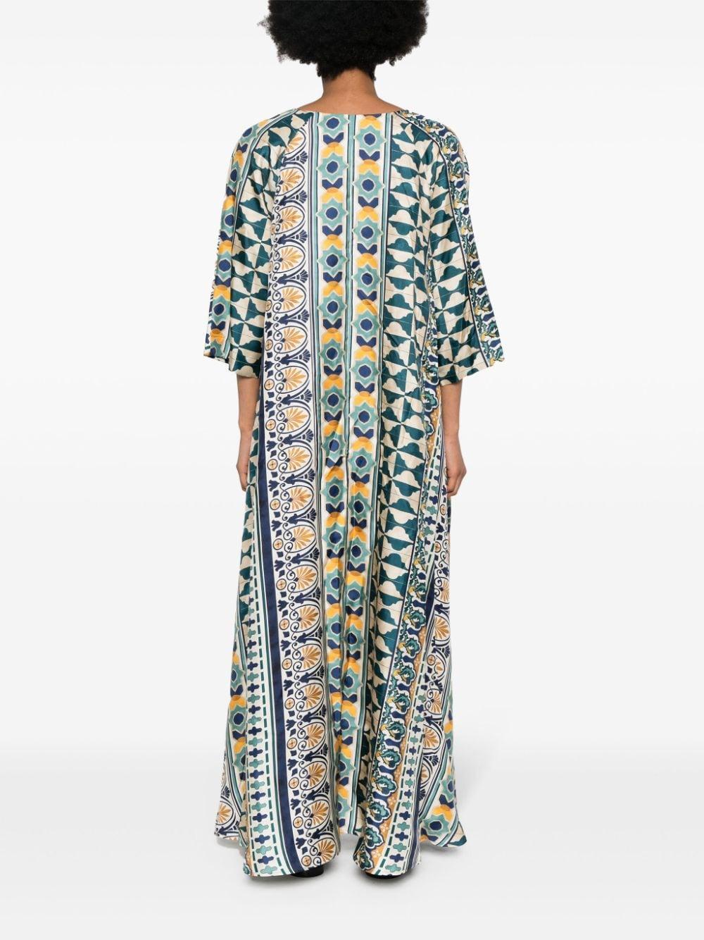 La Doublej Muumuu Geometric Silk Dress In Gray