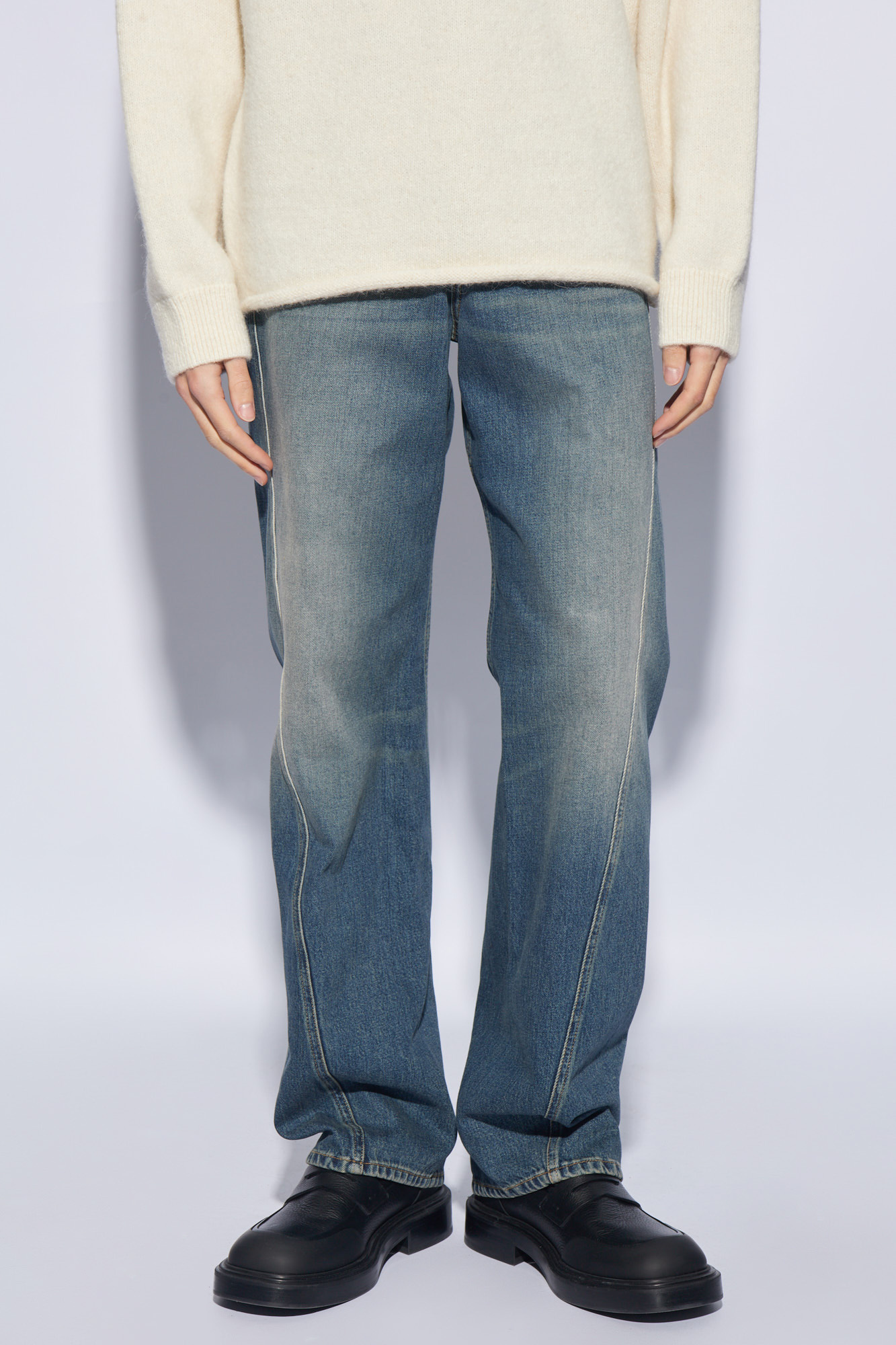 Lanvin Straight-leg Twist-detailed Cotton Jeans In Blue