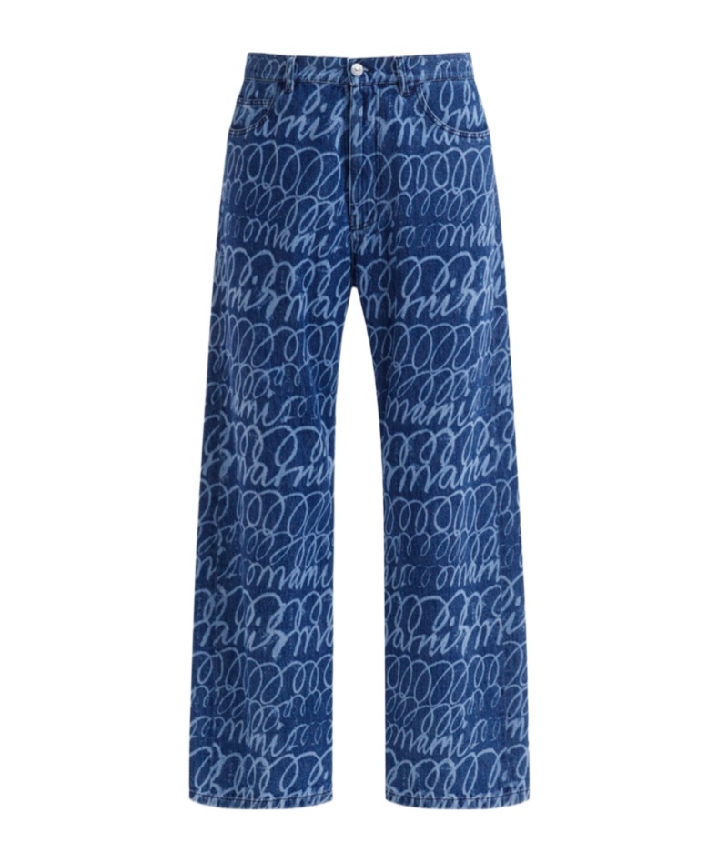 Marni Scribble Motif Wide-leg Trousers In Blue