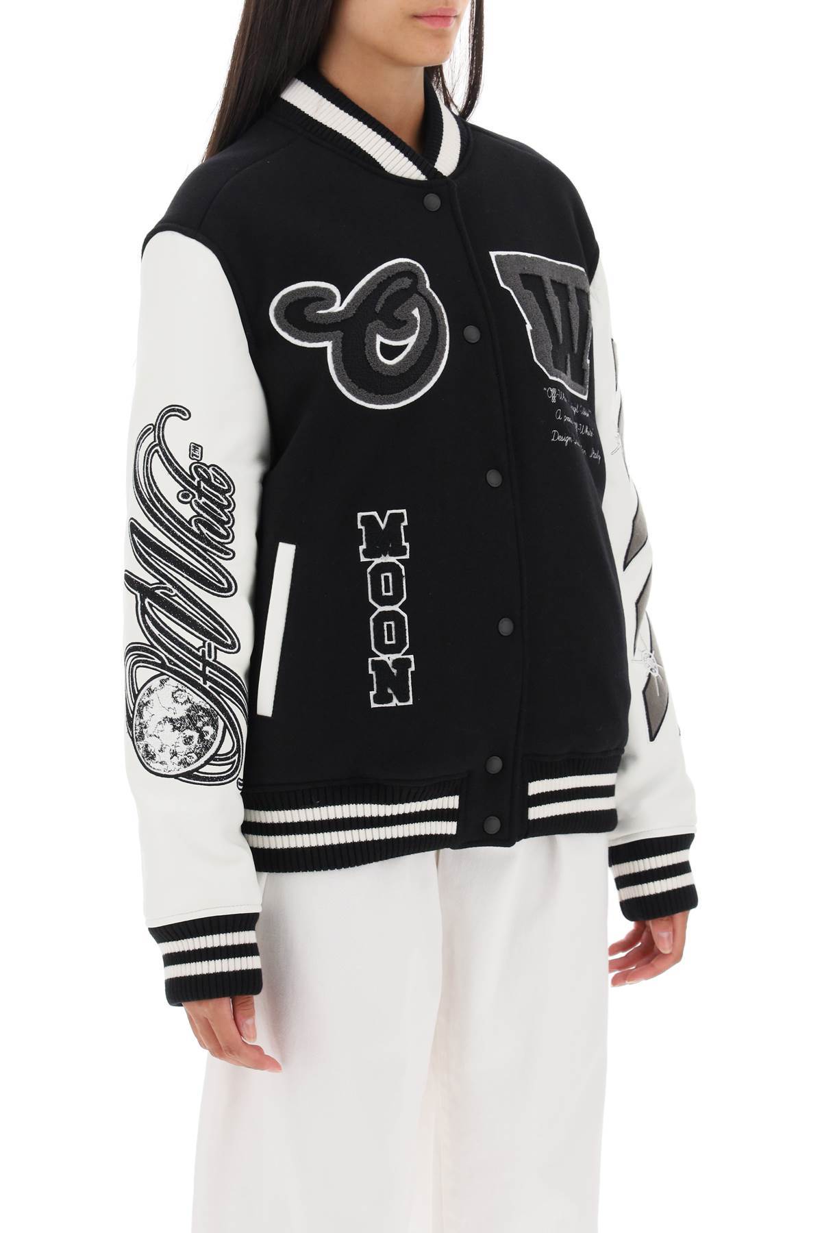 Off-white College Wool-blend Varsity Jacket In Black