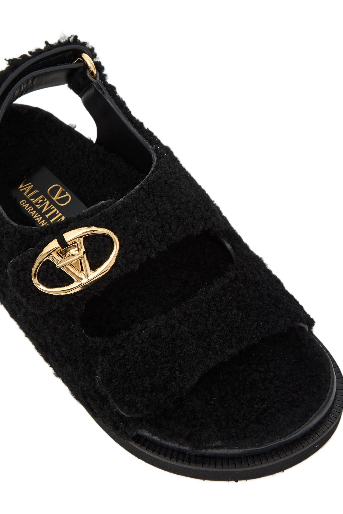 Valentino Garavani Vlogo Locker Shearling Sandal Woman Black 40 In Black