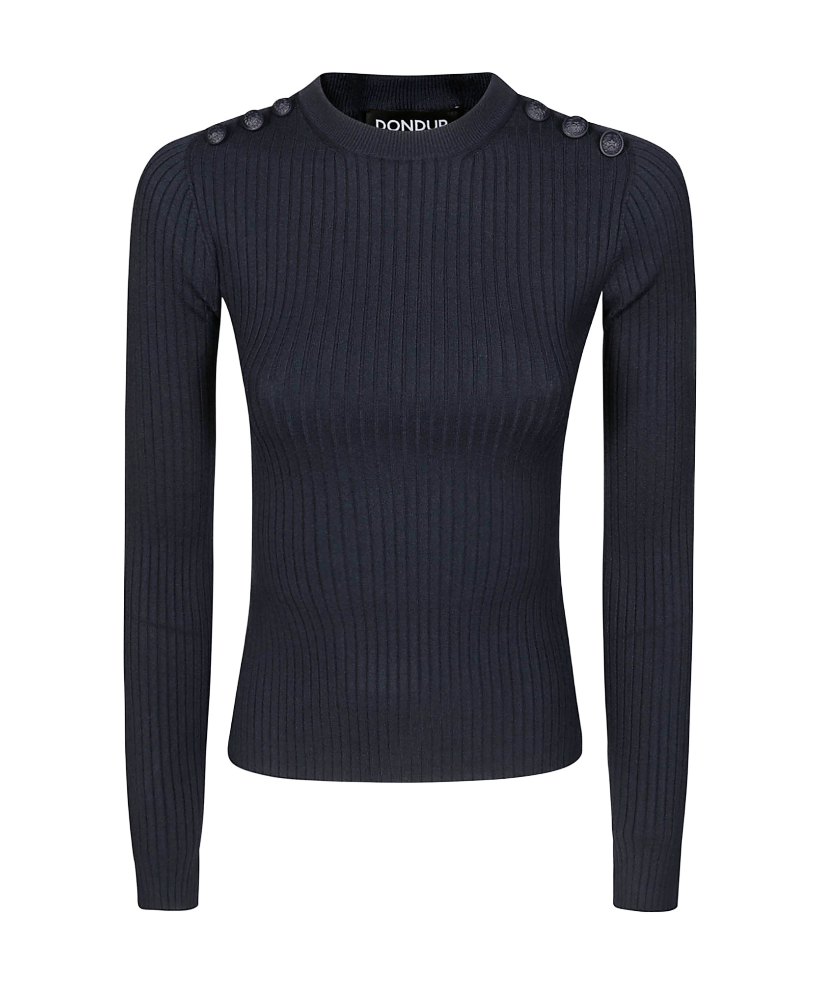Dondup Ribbed Black Sweater With Decorative Shoulder Buttons In Black