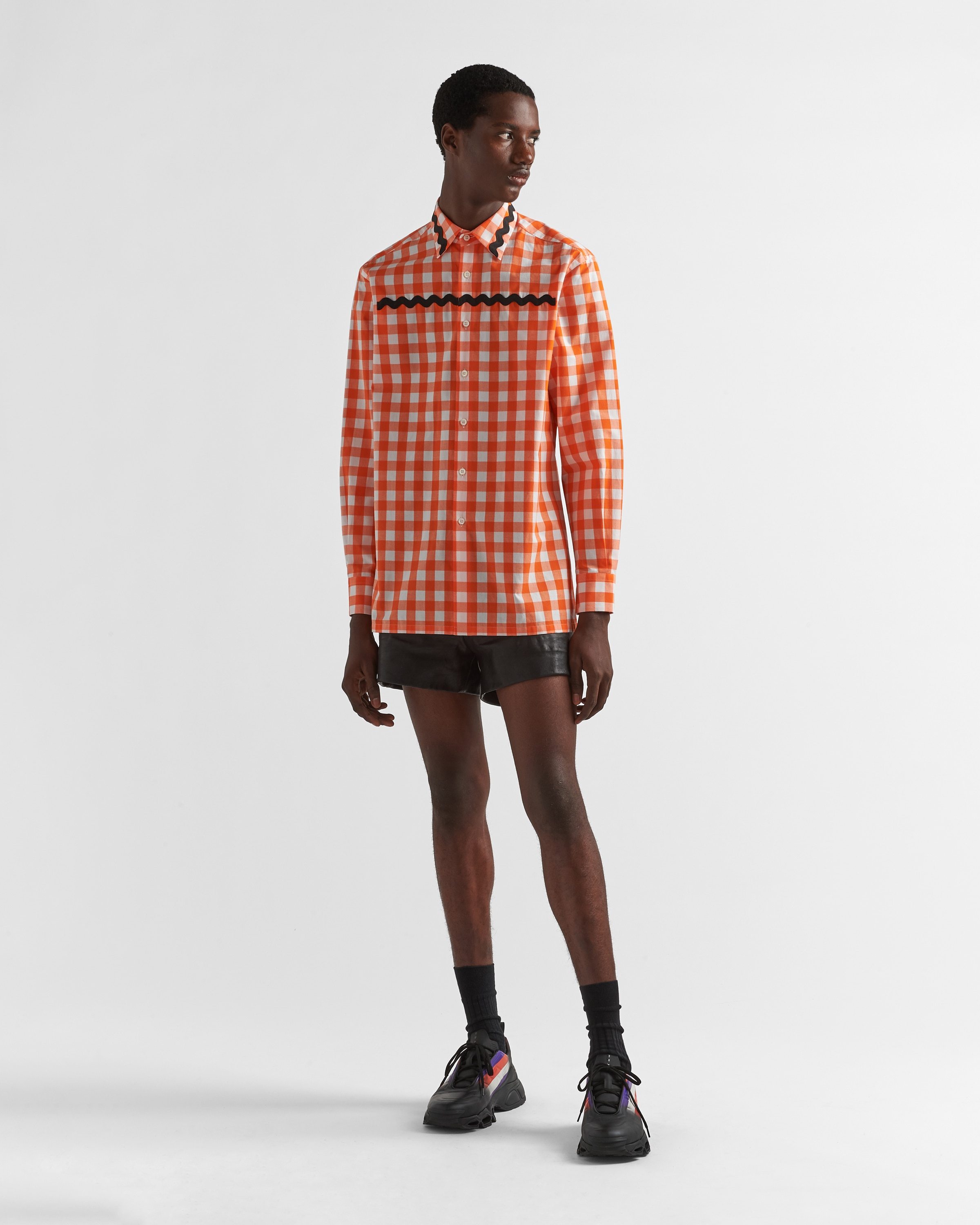 Prada Gingham Check-print Cotton Shirt In Pink