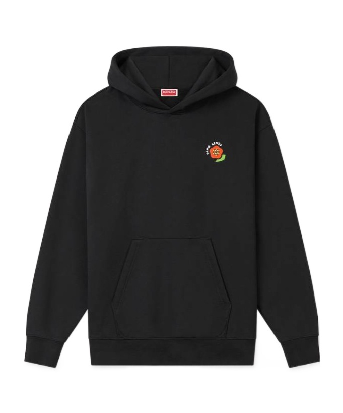 Kenzo Black Sweatshirt In Light Fllece With Broke Flower Embroidery To The Chest  Man In Black