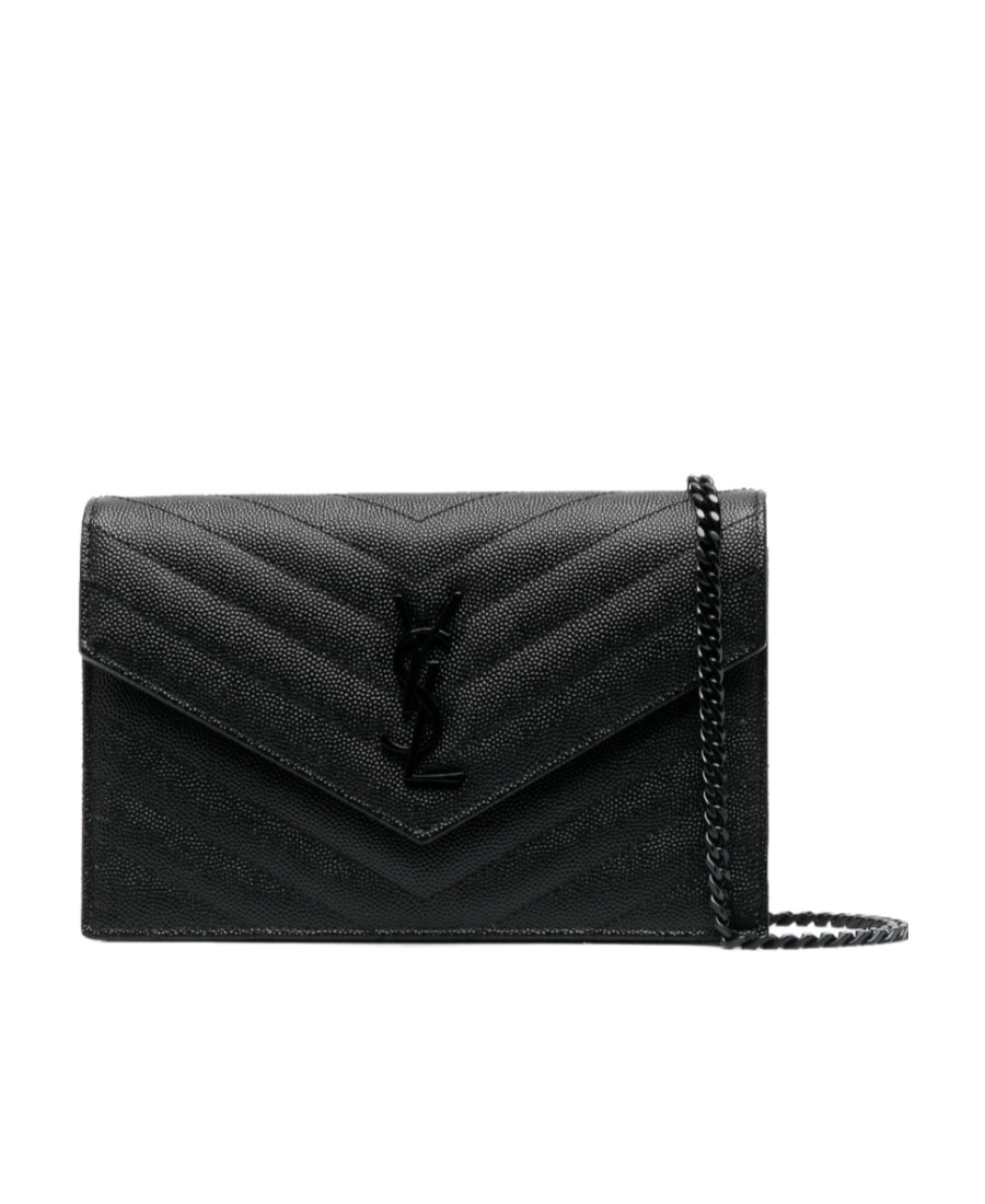 Saint Laurent Cassandre Leather Wallet-on-chain In Black