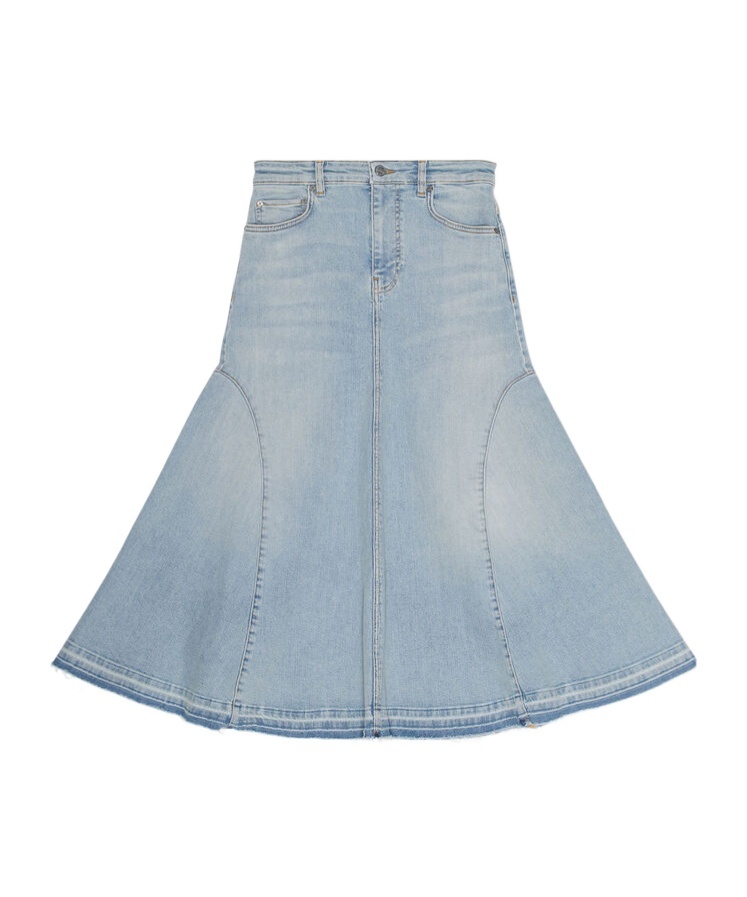 Ganni Pleated Denim Midi Skirt In Multi