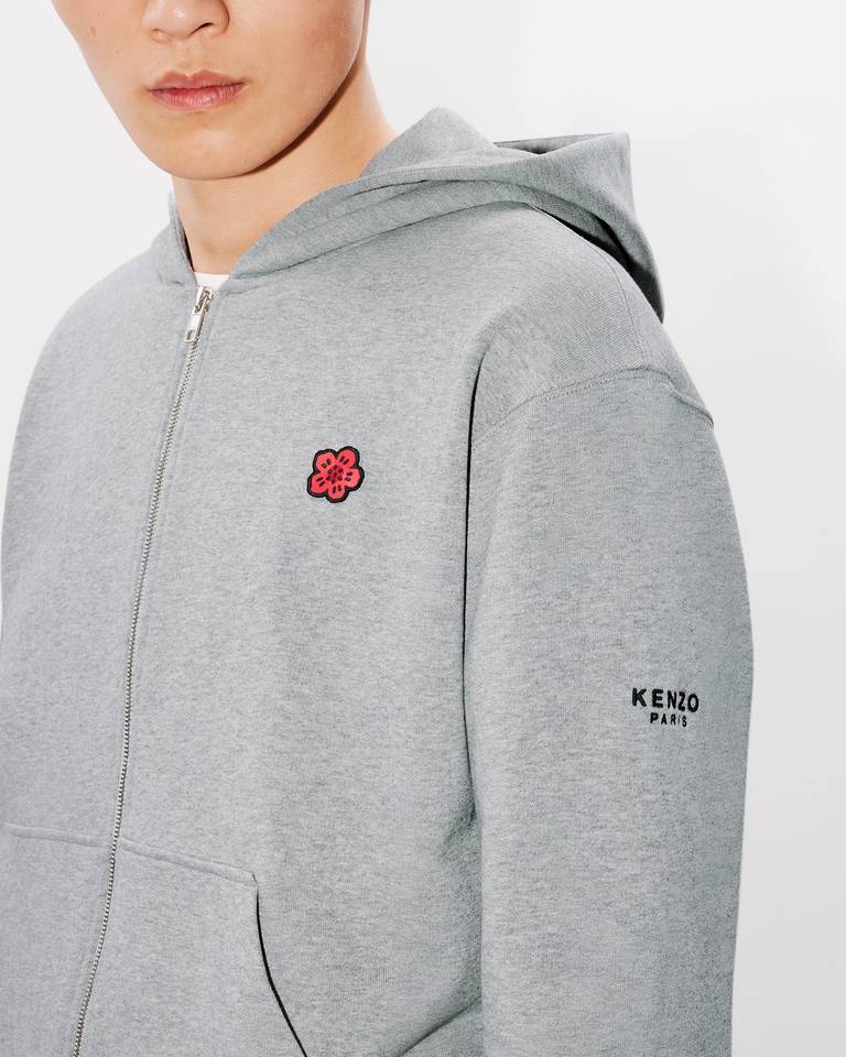 Kenzo Boke Flower Embroidered Zipped Hoodie In Gray