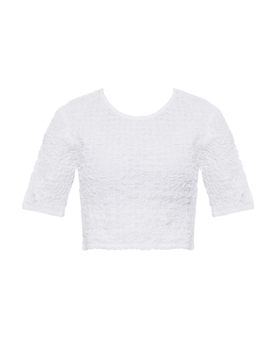 Ganni Cable-knit Organic Cotton T-shirt In White