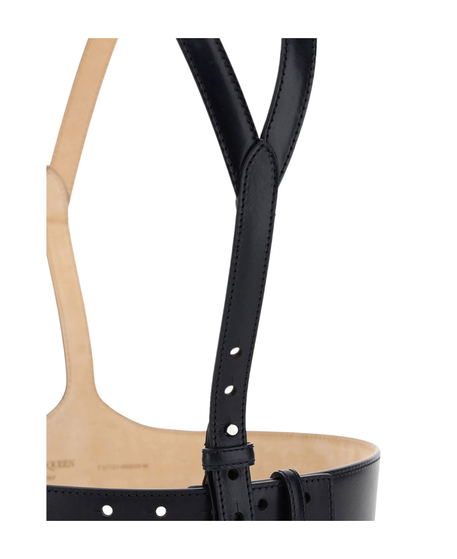 Alexander Mcqueen Y-shaped Leather Braces With Logo In Black